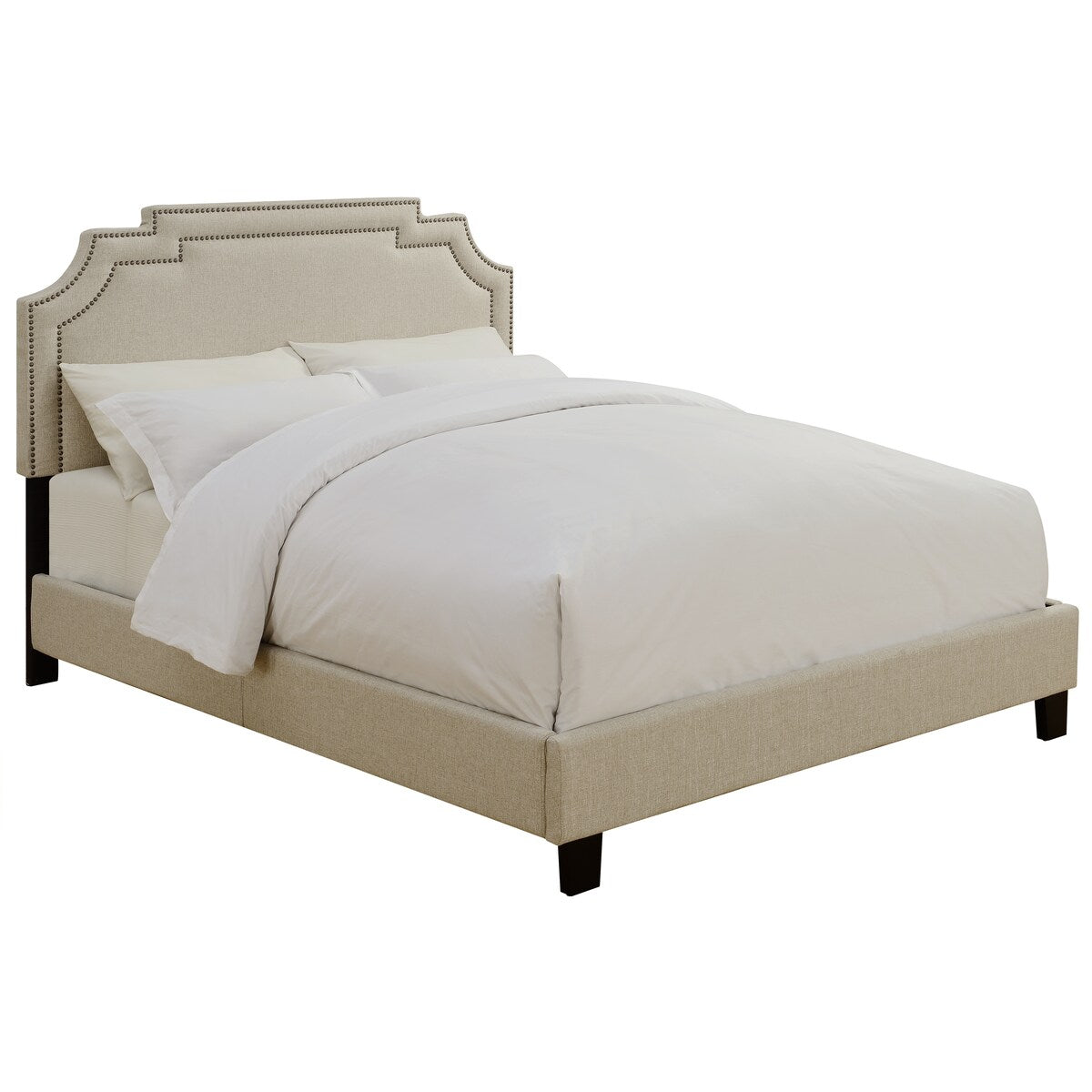 Nailhead Marquee Upholstered King Bed in Beige