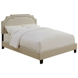 Nailhead Marquee Upholstered King Bed in Beige