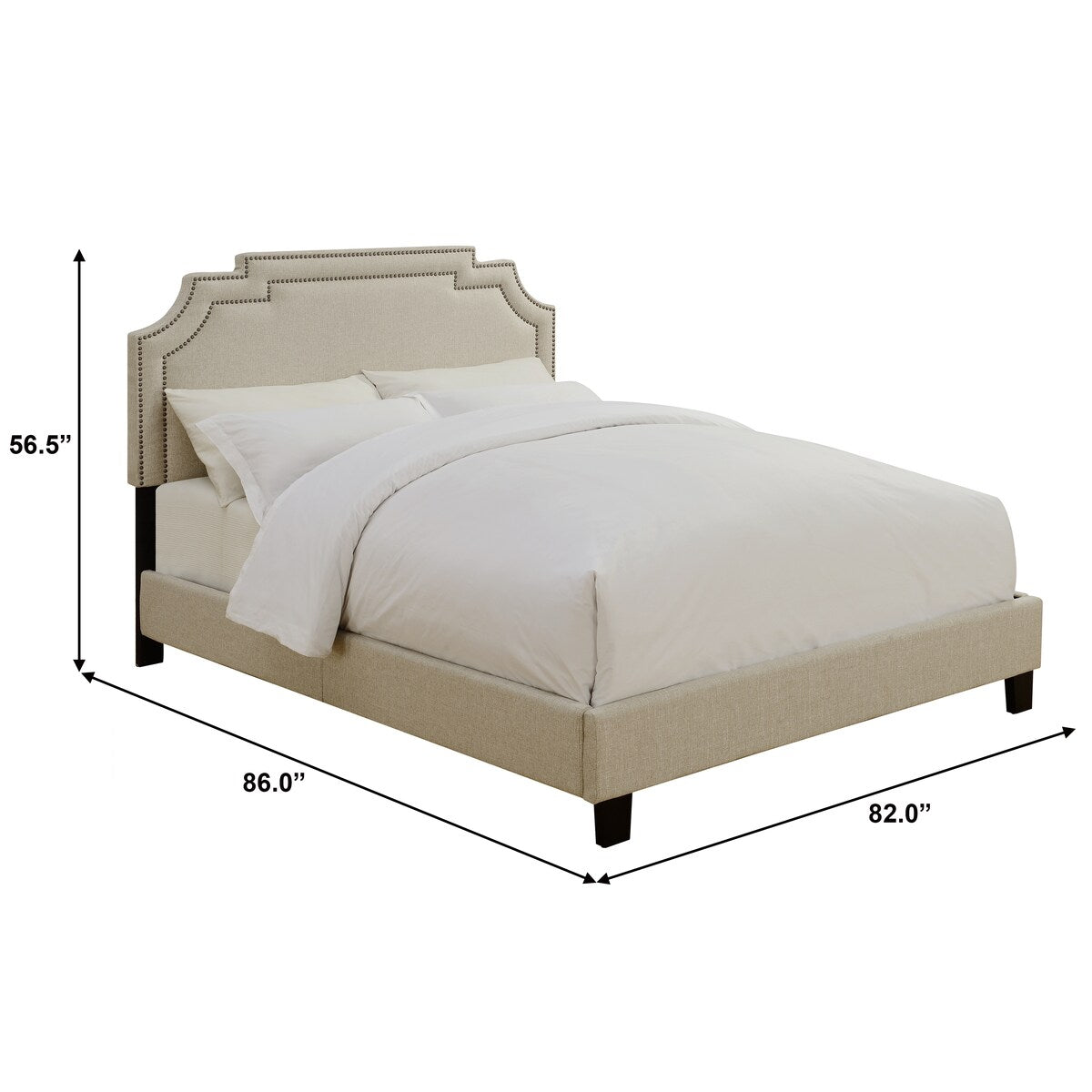 Nailhead Marquee Upholstered King Bed in Beige
