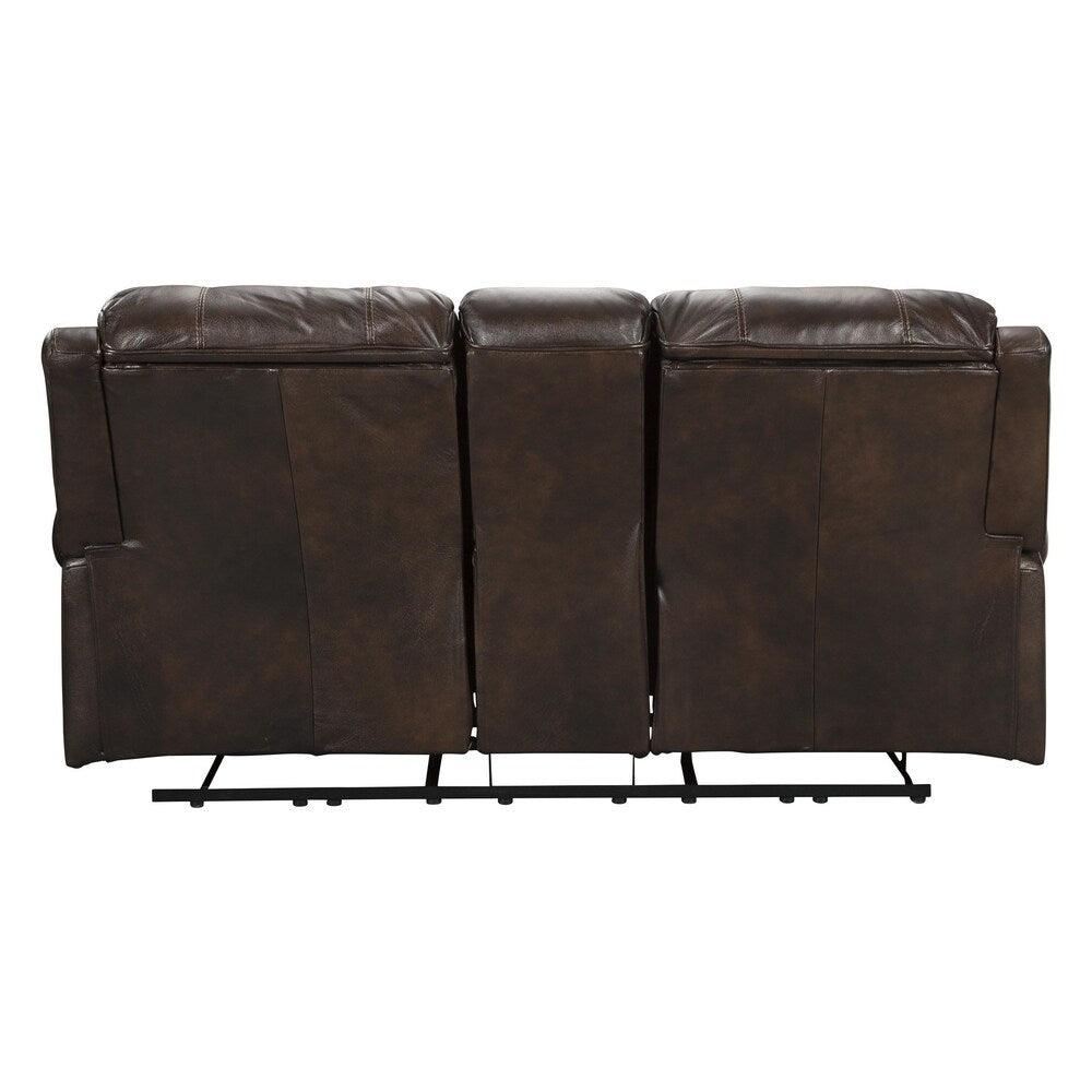 Nailhead Trim Leatherette Power Recliner Loveseat with Console, Dark Brown