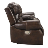 Nailhead Trim Leatherette Power Recliner Loveseat with Console, Dark Brown