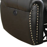 Nailhead Trim Leatherette Power Sofa, Black
