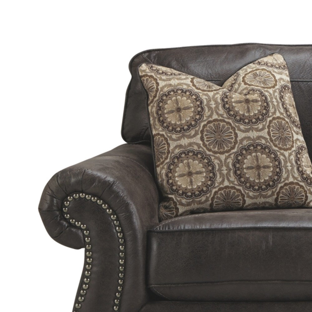 Nailhead Trim Leatherette Queen Sofa Sleeper with Rolled Arms, Dark Brown