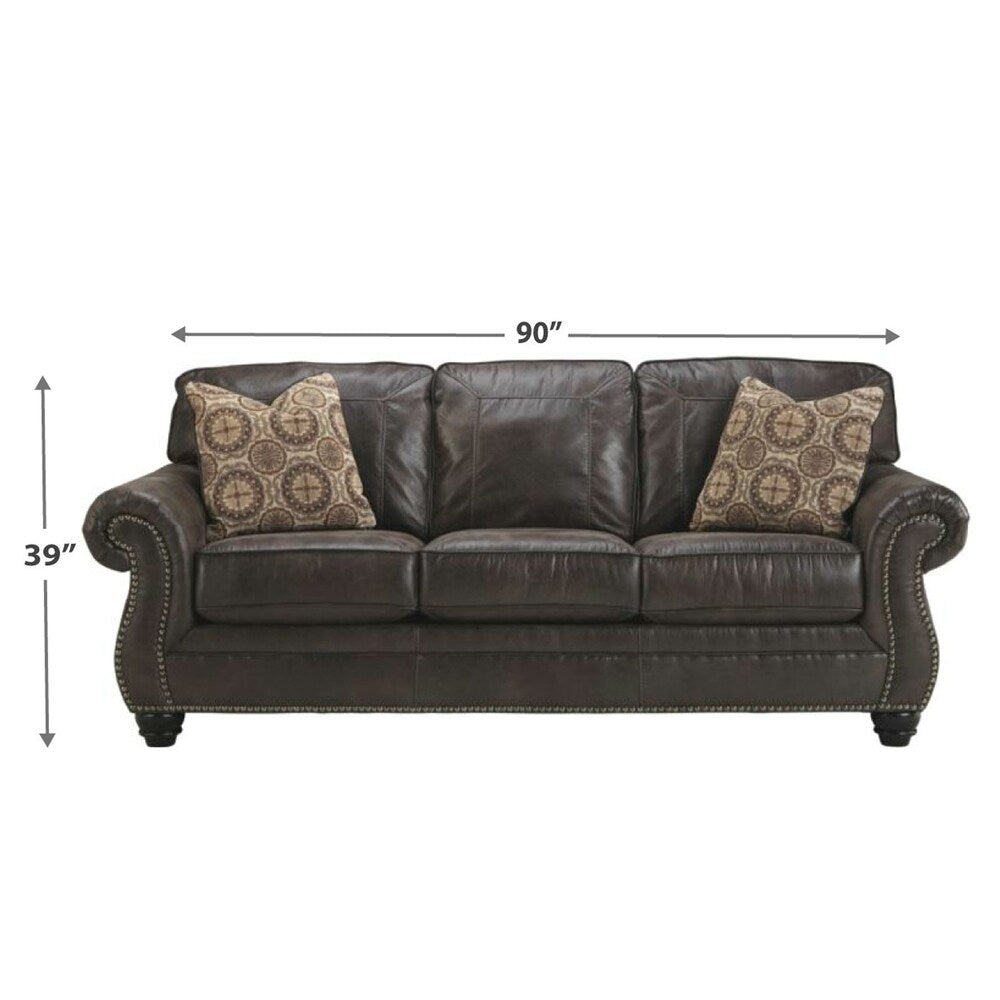 Nailhead Trim Leatherette Queen Sofa Sleeper with Rolled Arms, Dark Brown