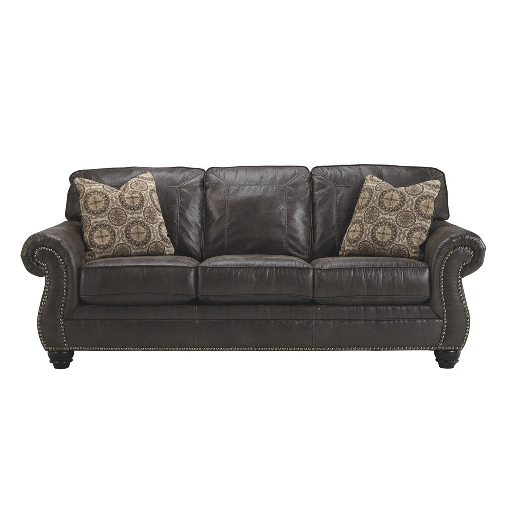 Nailhead Trim Leatherette Queen Sofa Sleeper with Rolled Arms, Dark Brown