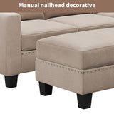 Nailheaded Textured Fabric 3 pieces Sofa Set, L Sectional Sofa with Ottoman,Reversible Storage Chaise