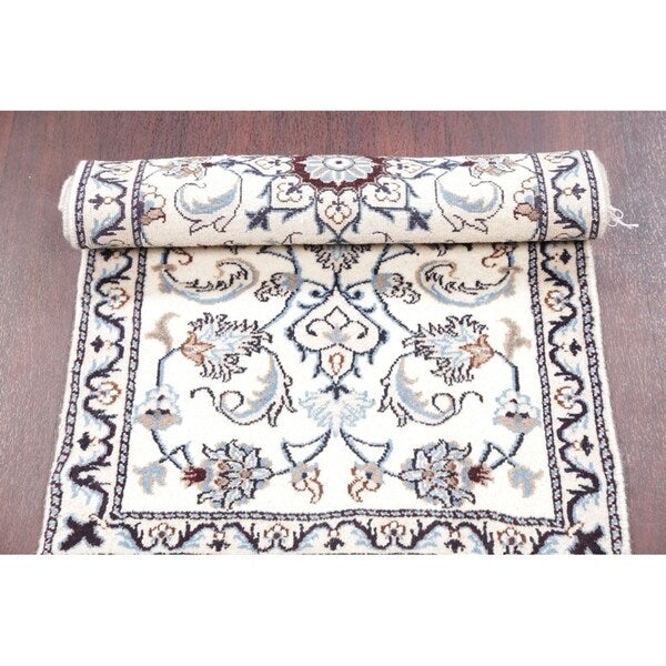 Nain Floral Hand Knotted Wool Persian Rug - 4'8" x 2'3" Runner