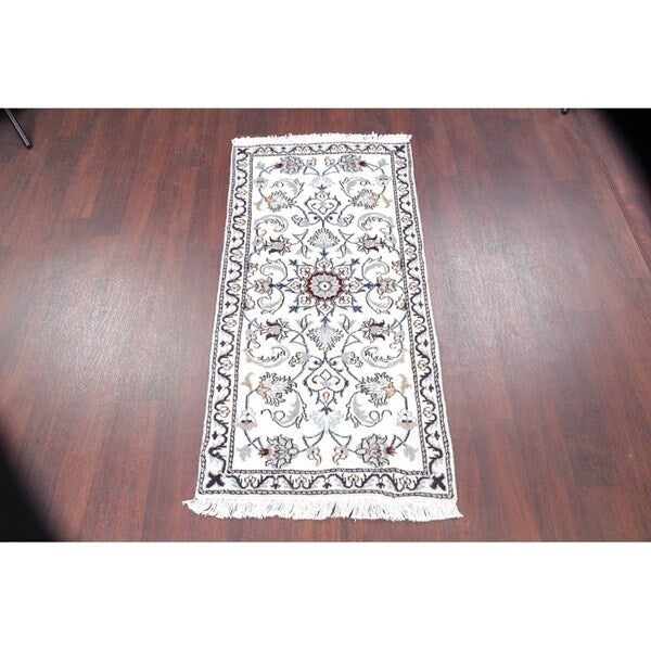 Nain Floral Hand Knotted Wool Persian Rug - 4'8" x 2'3" Runner
