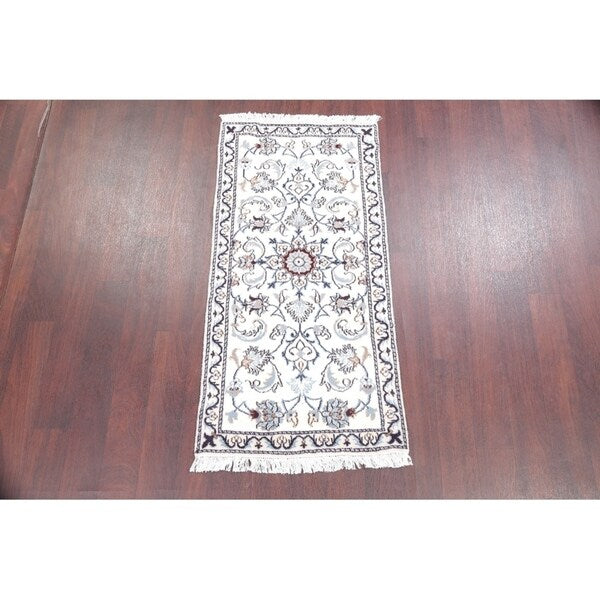 Nain Floral Hand Knotted Wool Persian Rug - 4'8" x 2'3" Runner