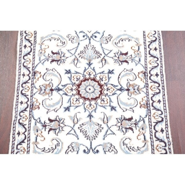 Nain Floral Hand Knotted Wool Persian Rug - 4'8" x 2'3" Runner