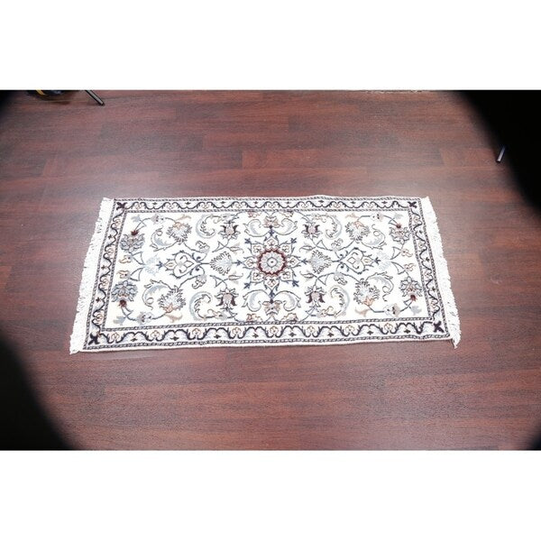 Nain Floral Hand Knotted Wool Persian Rug - 4'8" x 2'3" Runner