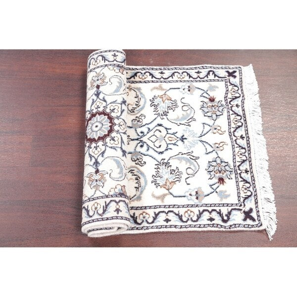 Nain Floral Hand Knotted Wool Persian Rug - 4'8" x 2'3" Runner