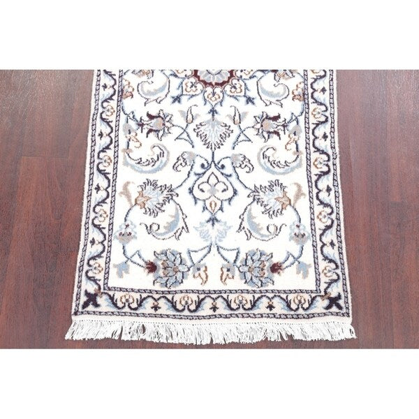 Nain Floral Hand Knotted Wool Persian Rug - 4'8" x 2'3" Runner
