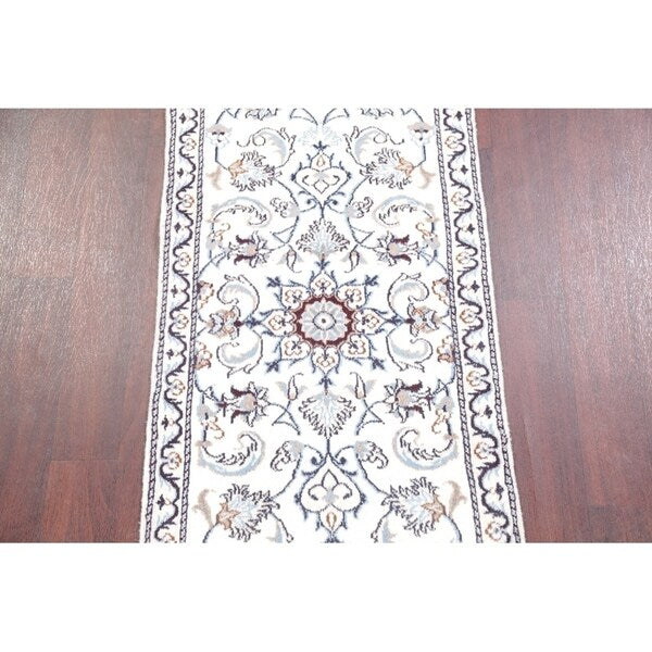 Nain Floral Hand Knotted Wool Persian Rug - 4'8" x 2'3" Runner
