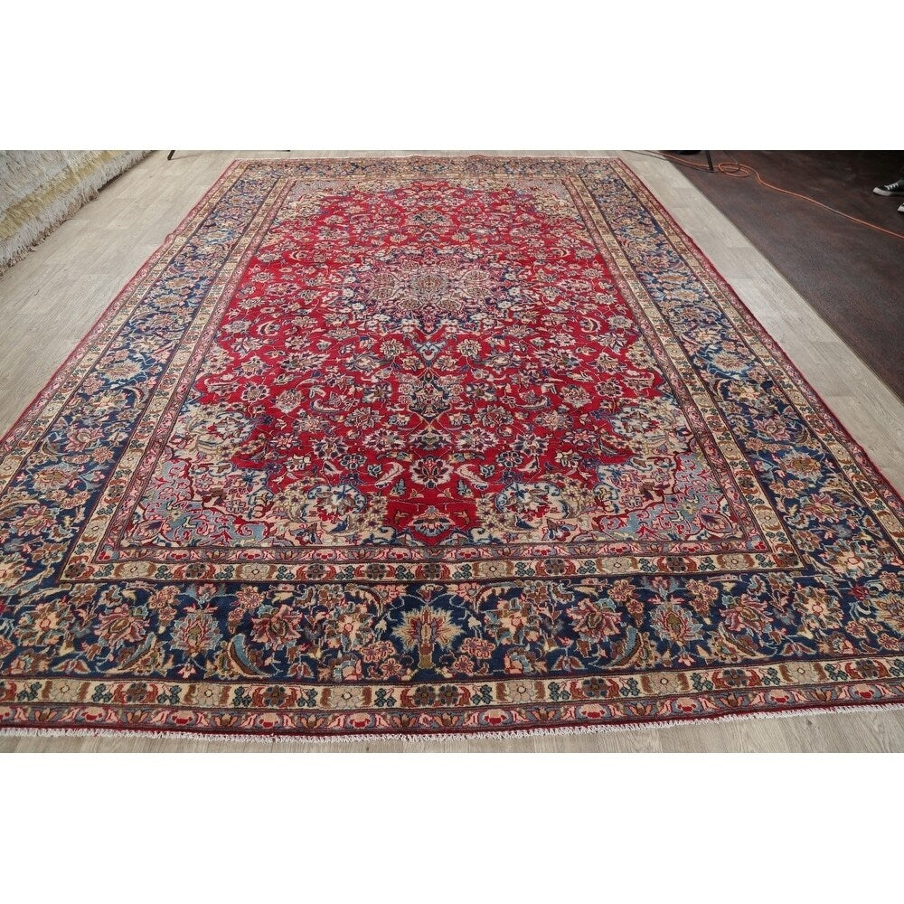Najafabad Floral Medallion Traditional Handmade Wool Persian Area Rug - 13'10" x 9'8"