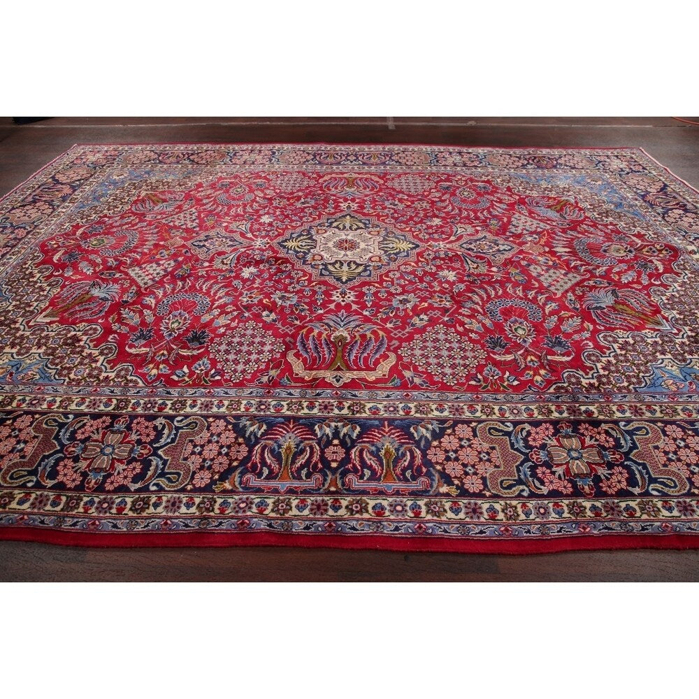 Najafabad Medallion Oriental Handmade Wool Vintage Persian Area Rug - 13'3" x 9'6"