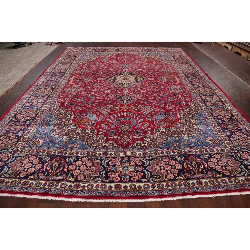 Najafabad Medallion Oriental Handmade Wool Vintage Persian Area Rug - 13'3" x 9'6"