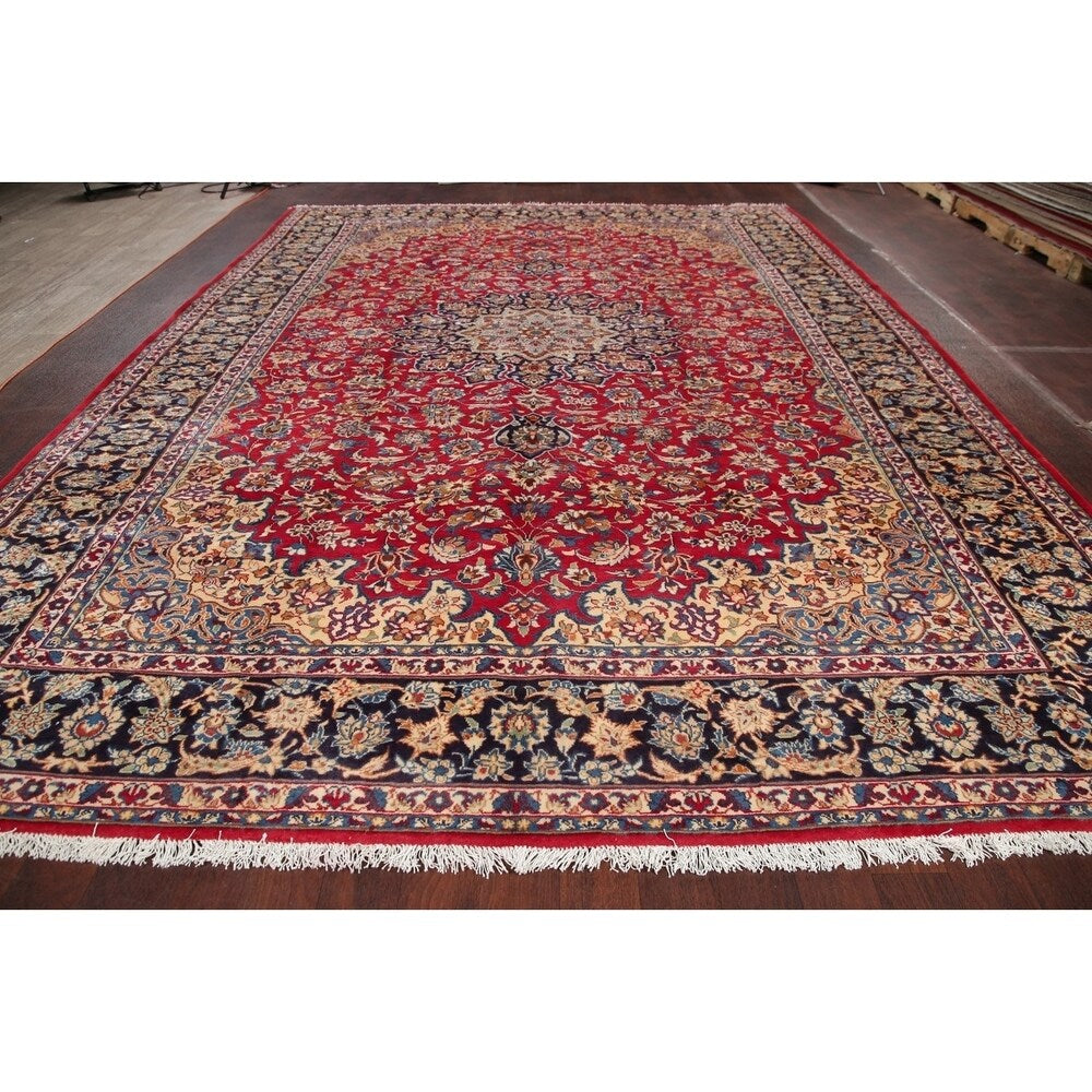 Najafabad Medallion Oriental Vintage Handmade Wool Persian Area Rug - 14'1" x 10'2"