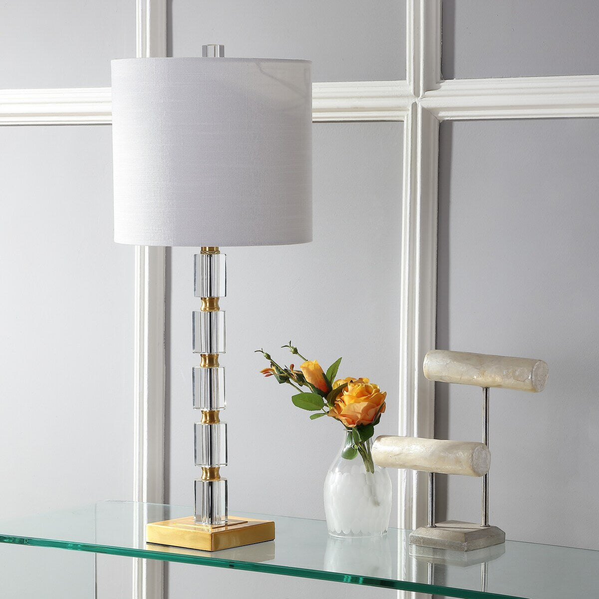 Nala 28.5" Crystal LED Table Lamp, Clear/Brass (Set of 2) by JONATHAN Y