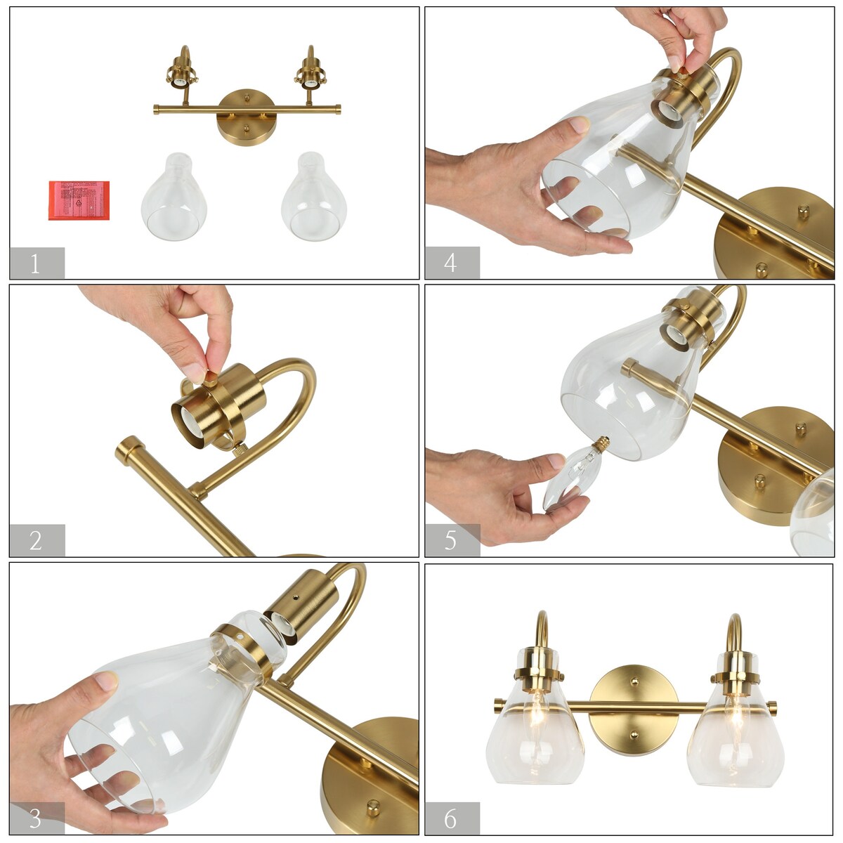 Nalia Modern Brass Gold Bathroom Vanity Light Linear Glass Wall Sconces for Powder Room