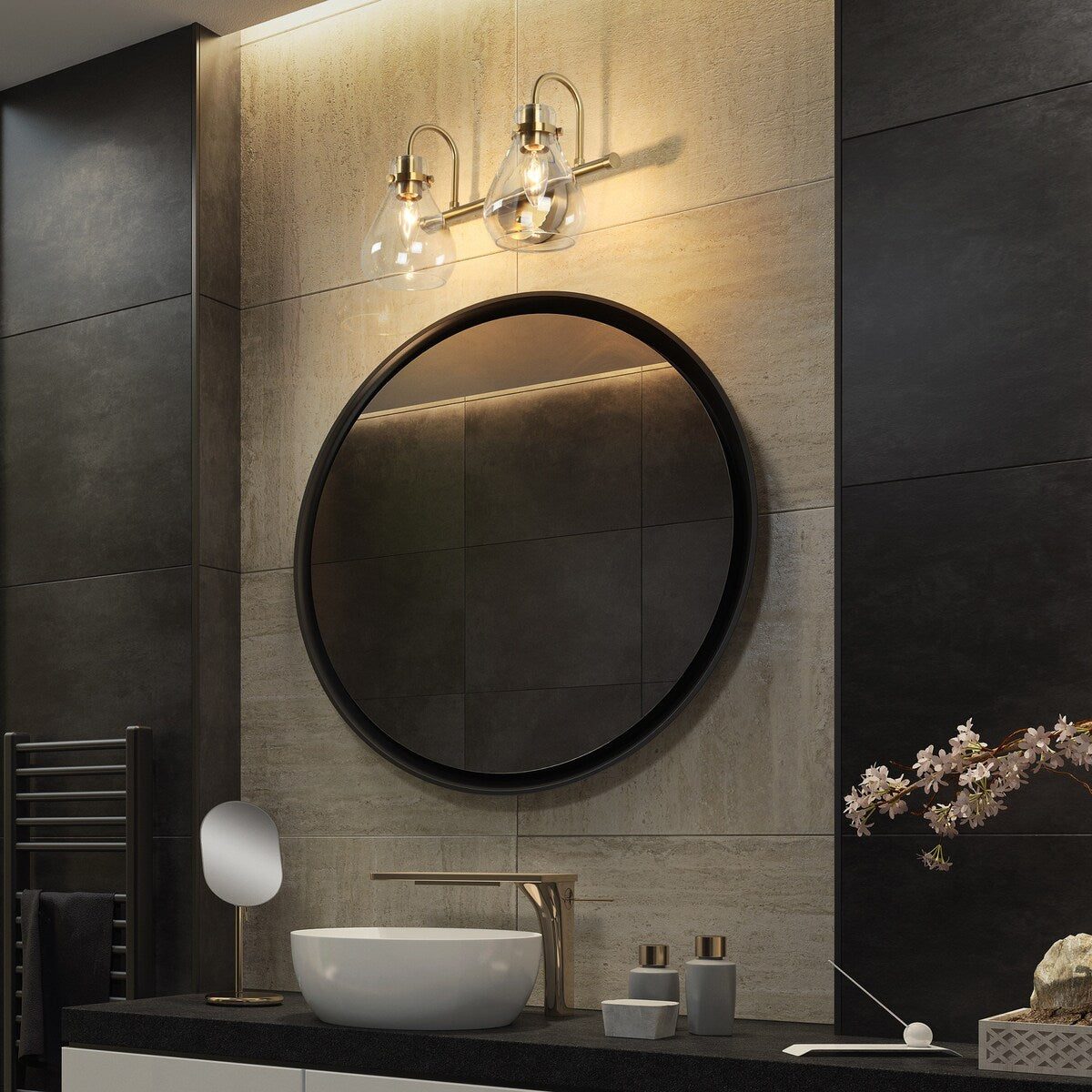 Nalia Modern Brass Gold Bathroom Vanity Light Linear Glass Wall Sconces for Powder Room