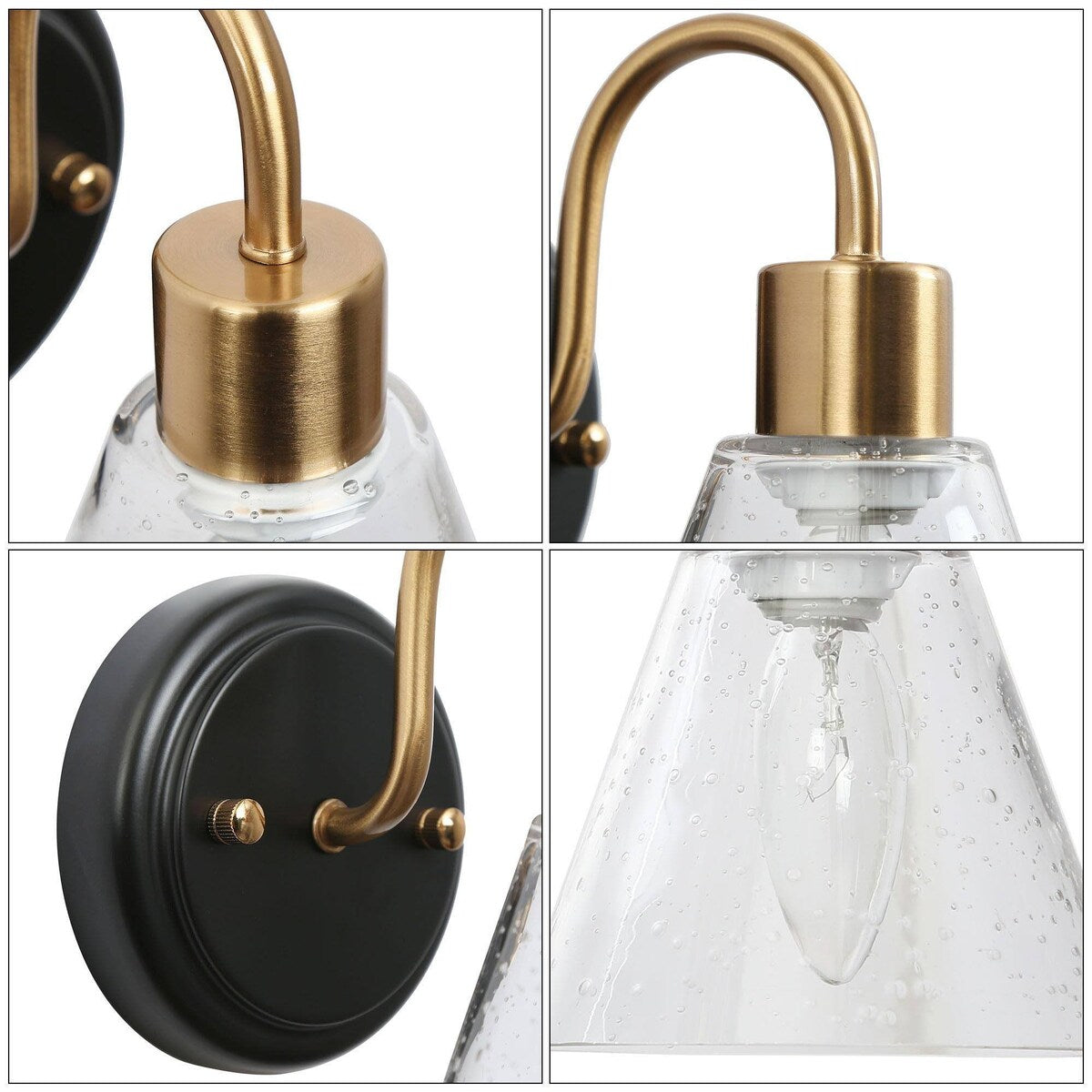 Nalia Modern Brass1-Light Wall Sconces Dimmable French Country Glass Bathroom Vanity Light