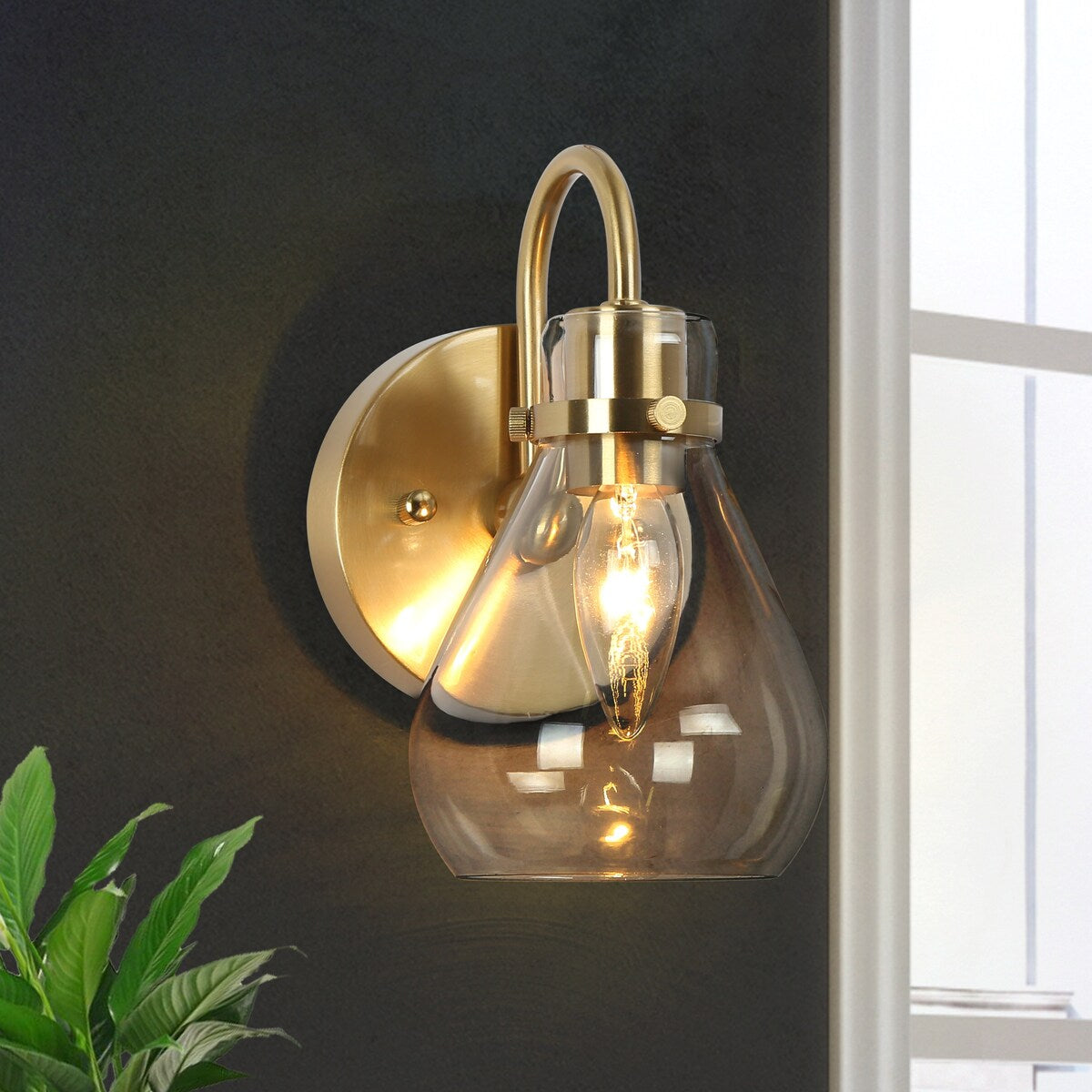 Nalia Modern Brass1-Light Wall Sconces Dimmable French Country Glass Bathroom Vanity Light