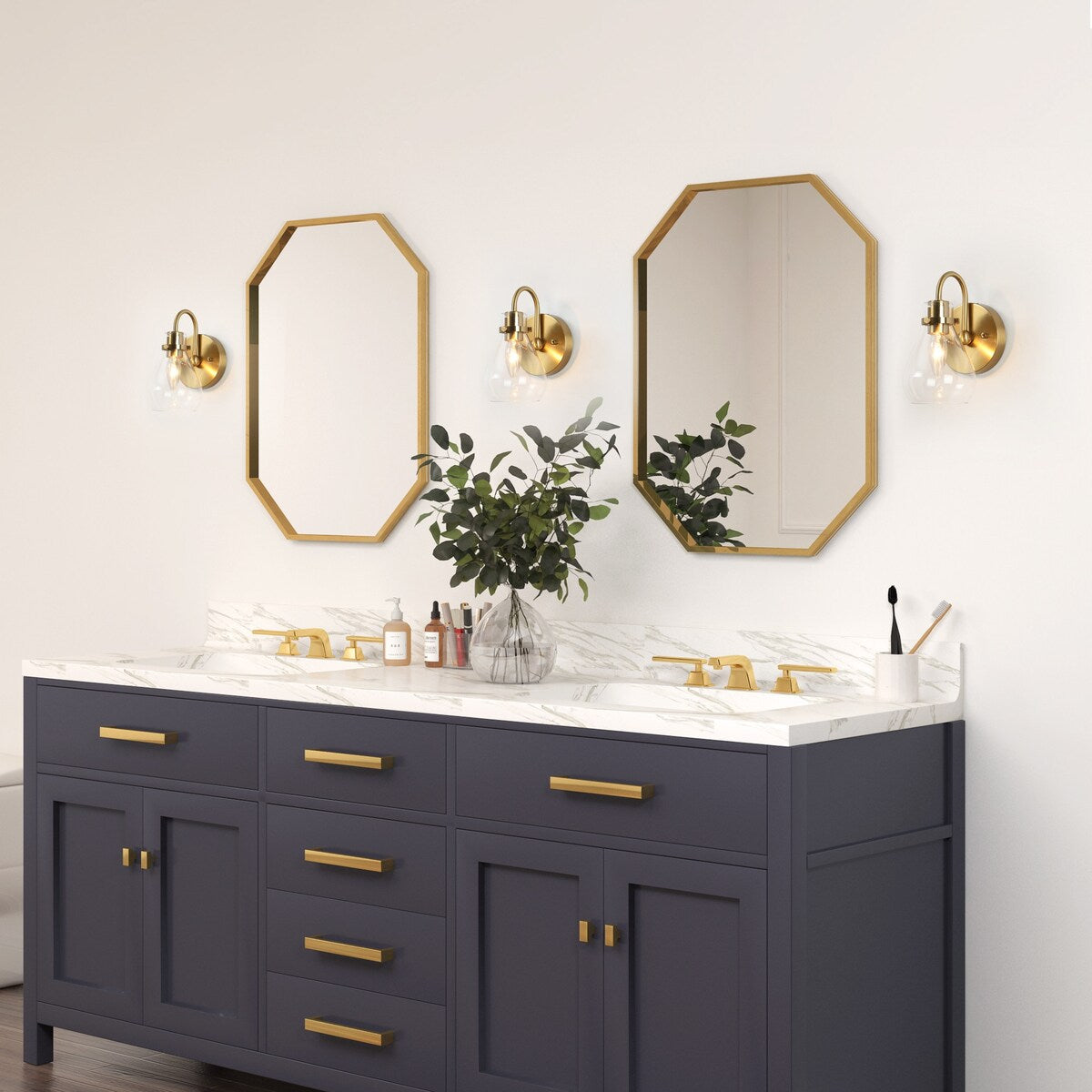 Nalia Modern Brass1-Light Wall Sconces Dimmable French Country Glass Bathroom Vanity Light