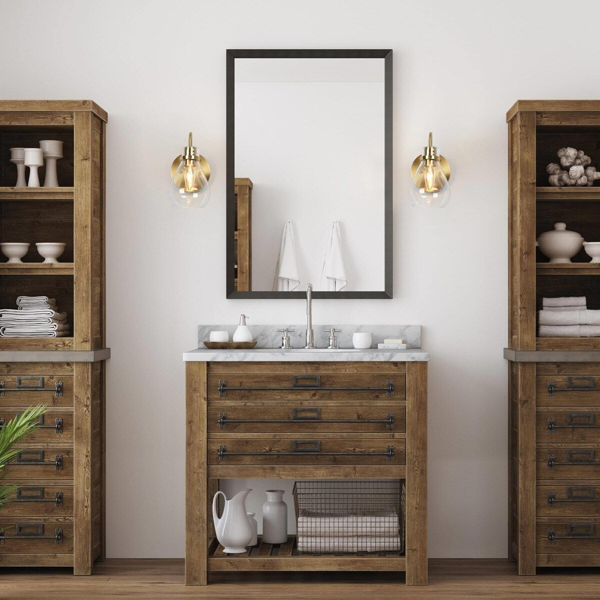 Nalia Modern Brass1-Light Wall Sconces Dimmable French Country Glass Bathroom Vanity Light