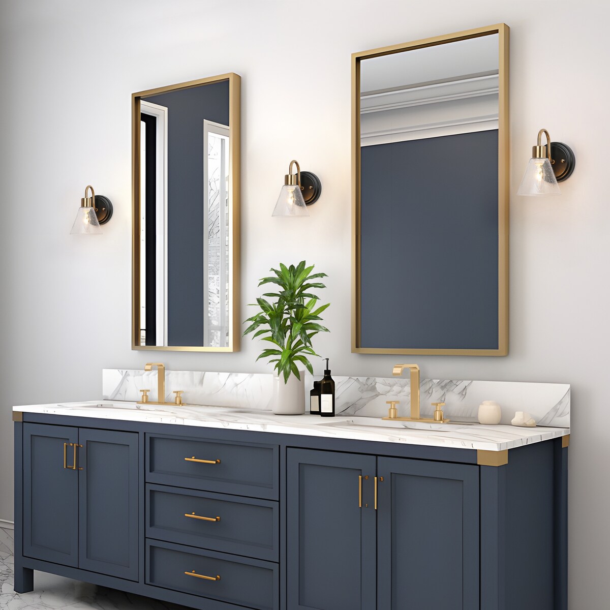 Nalia Modern Brass1-Light Wall Sconces Dimmable French Country Glass Bathroom Vanity Light