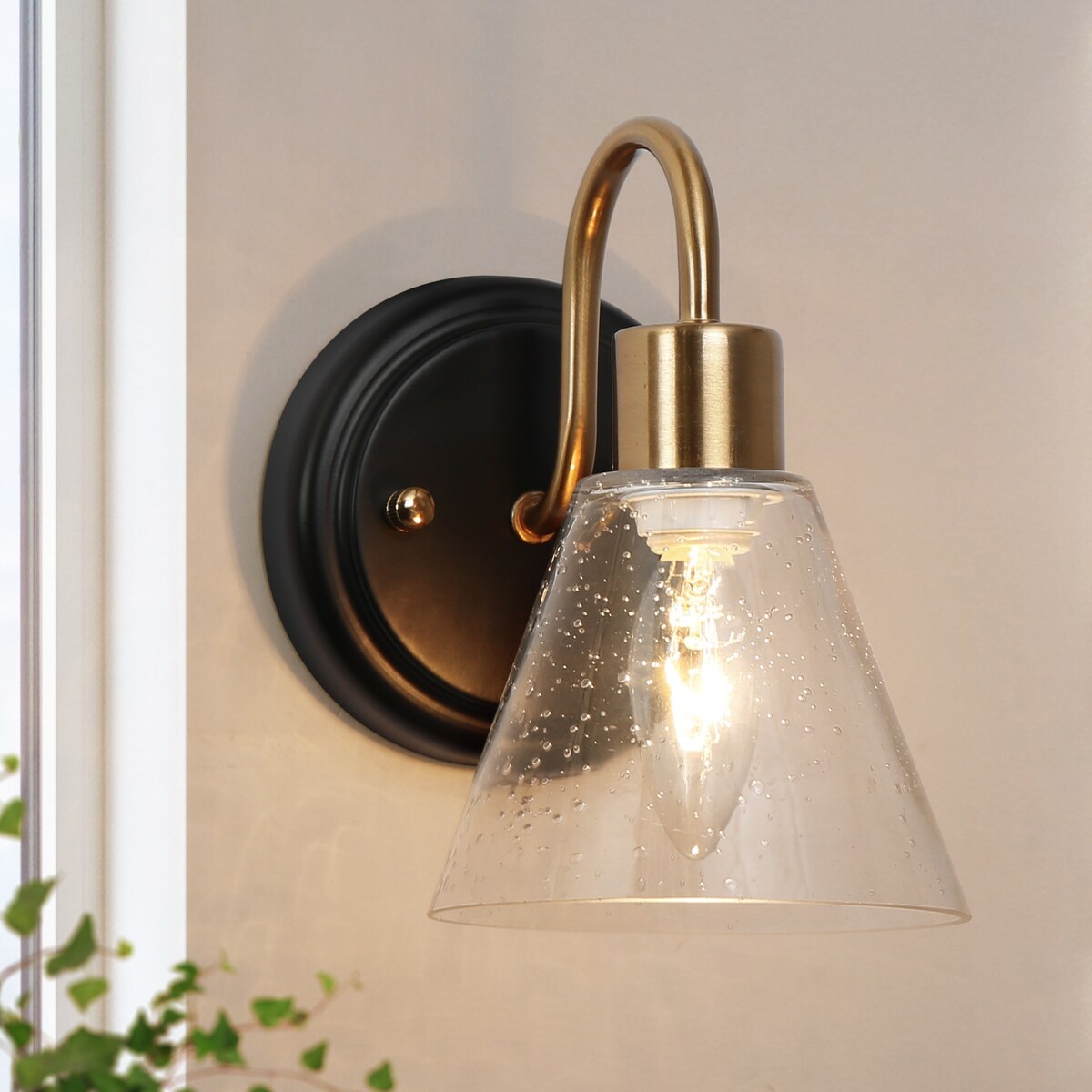 Nalia Modern Brass1-Light Wall Sconces Dimmable French Country Glass Bathroom Vanity Light