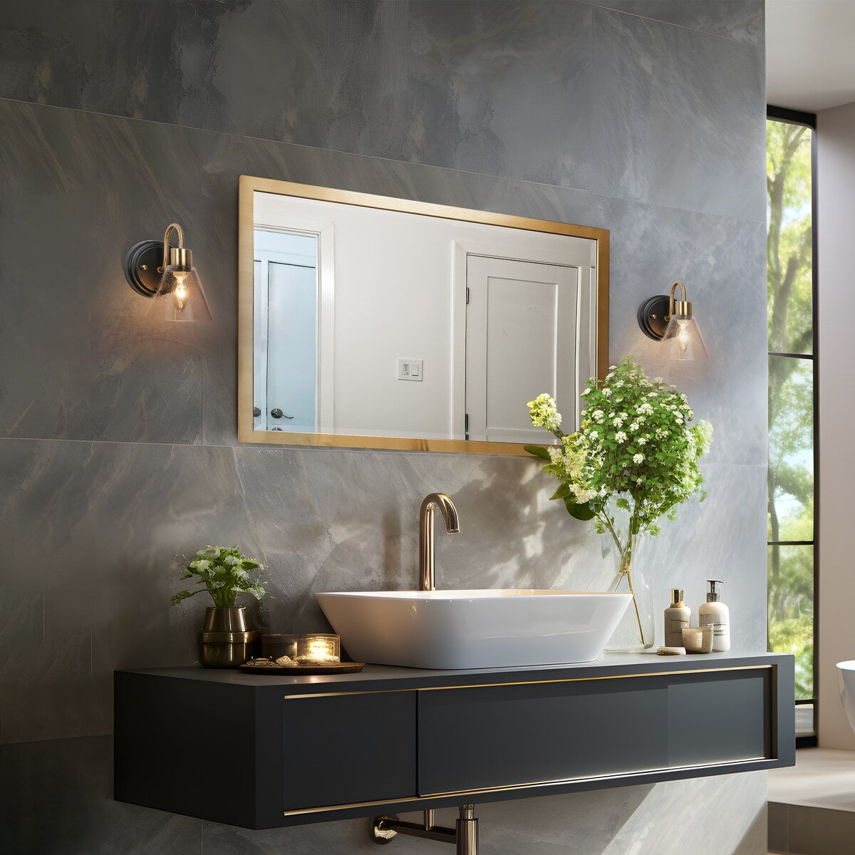 Nalia Modern Brass1-Light Wall Sconces Dimmable French Country Glass Bathroom Vanity Light