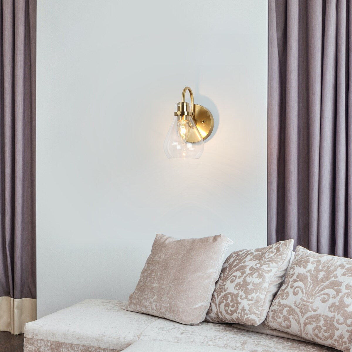 Nalia Modern Brass1-Light Wall Sconces Dimmable French Country Glass Bathroom Vanity Light