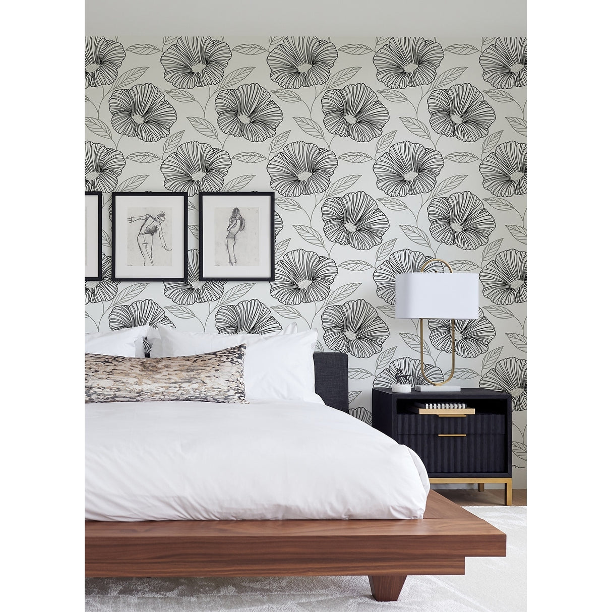 Flowers Nancy Mythic Black Floral 33' L X 20.5" W Wallpaper Roll