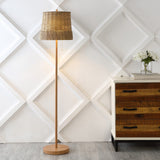 Nando 61" 2-Light Coastal Bohemian Iron/Rattan LED Floor Lamp with Pull-Chain, Brown Wood Finish by JONATHAN Y
