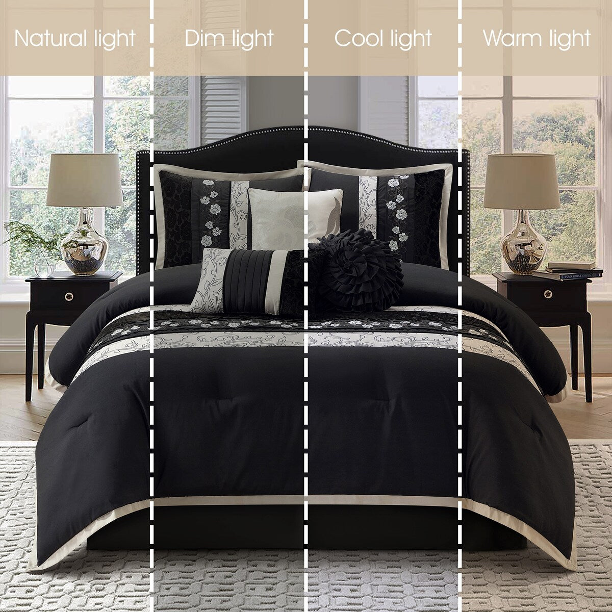 Nanshing Stella Black 7-Piece Roses Design Comforter Set