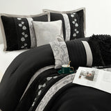 Nanshing Stella Black 7-Piece Roses Design Comforter Set