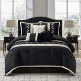 Nanshing Stella Black 7-Piece Roses Design Comforter Set