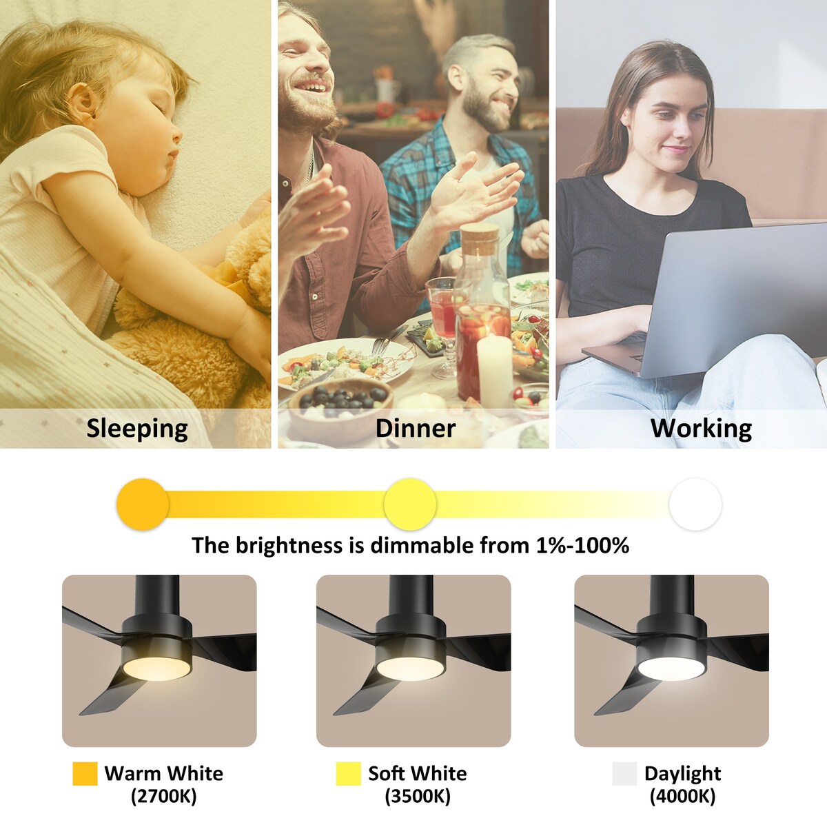 Nantes 44-inch Indoor Ceiling Fan with Remote,Dimmable LED Light Kit and Reversible DC Motor - N/A