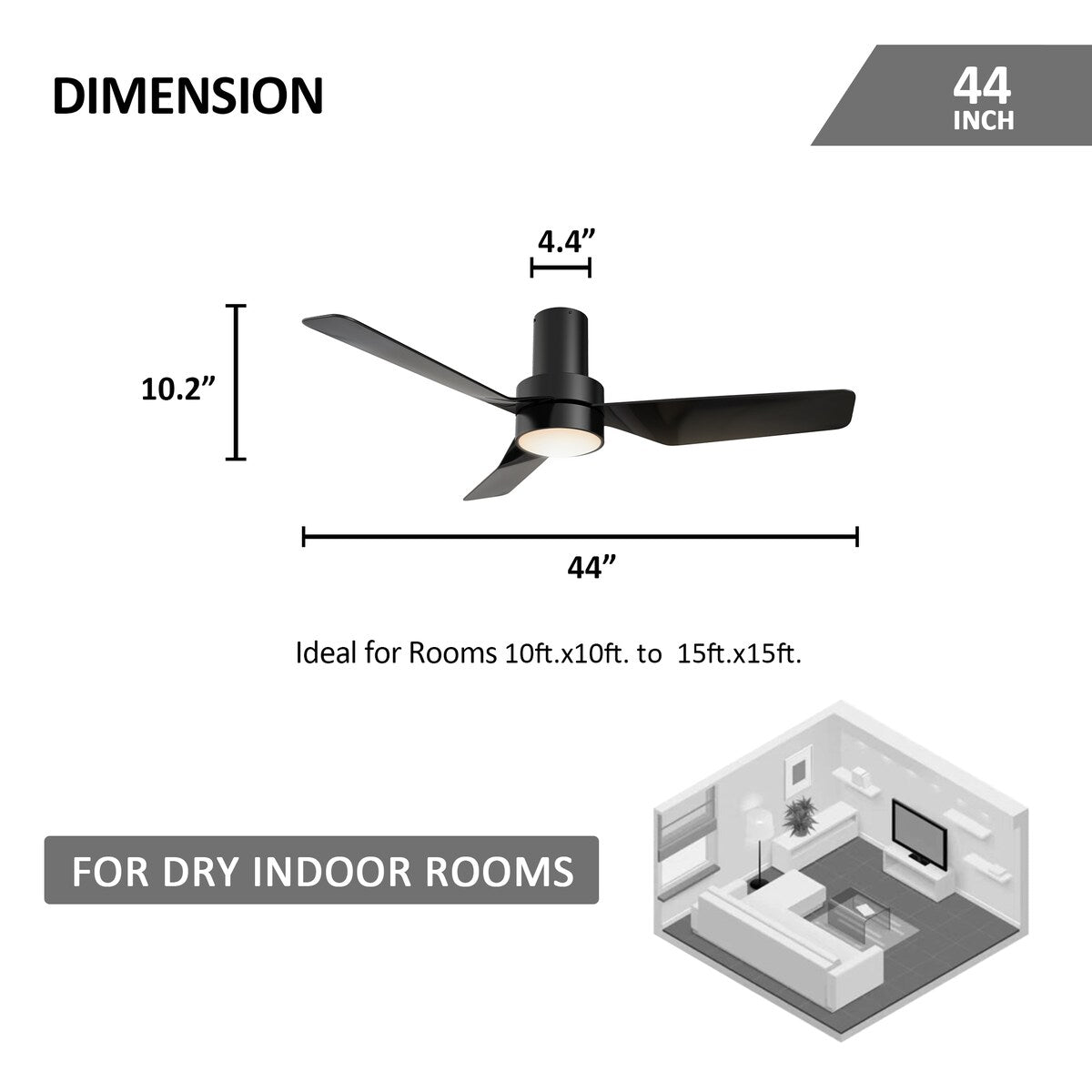 Nantes 44-inch Indoor Ceiling Fan with Remote,Dimmable LED Light Kit and Reversible DC Motor - N/A