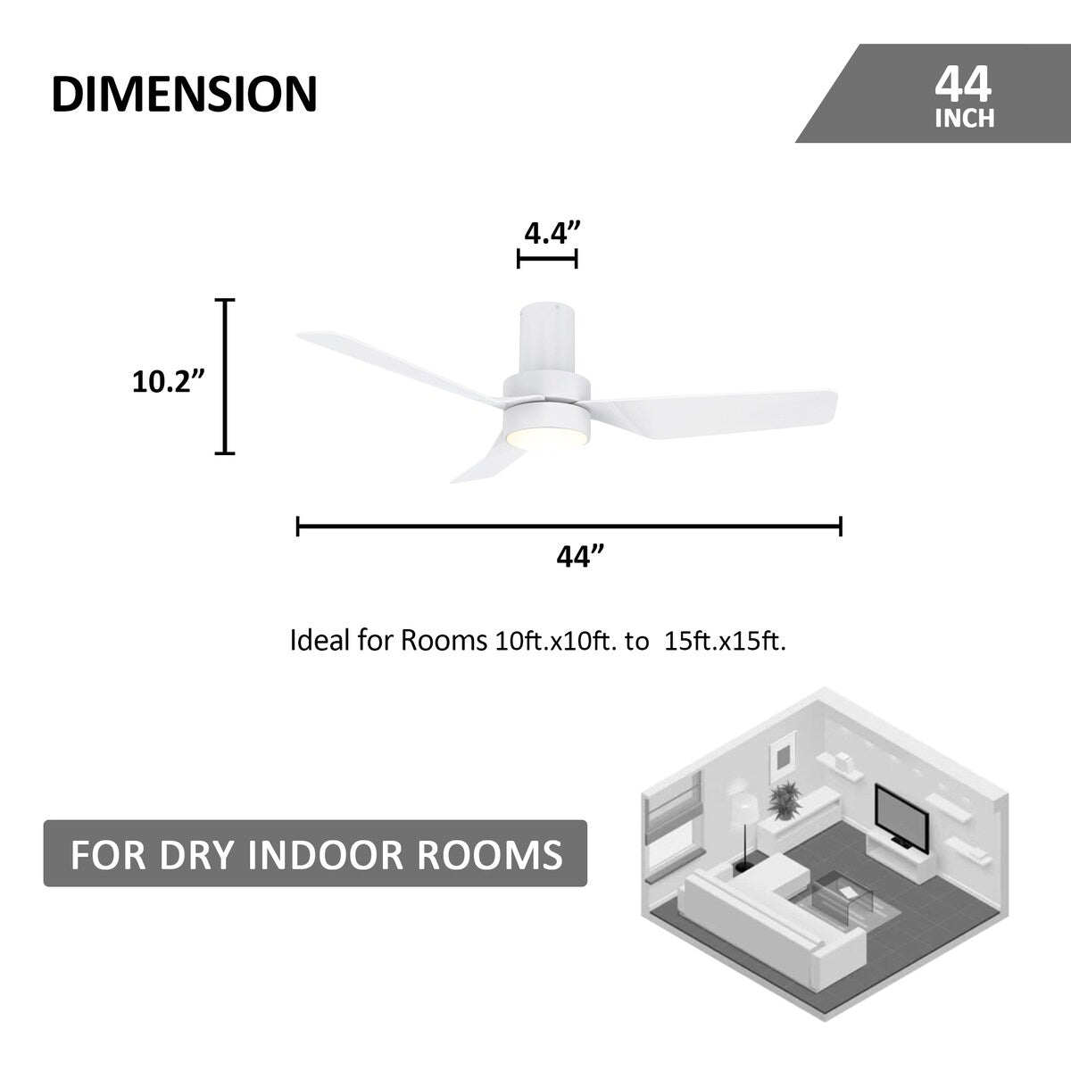 Nantes 44-inch Indoor Ceiling Fan with Remote,Dimmable LED Light Kit and Reversible DC Motor - N/A