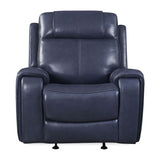Naples Leather Dual Powered Glider Recliner with Adjustable Headrest, Indigo Blue