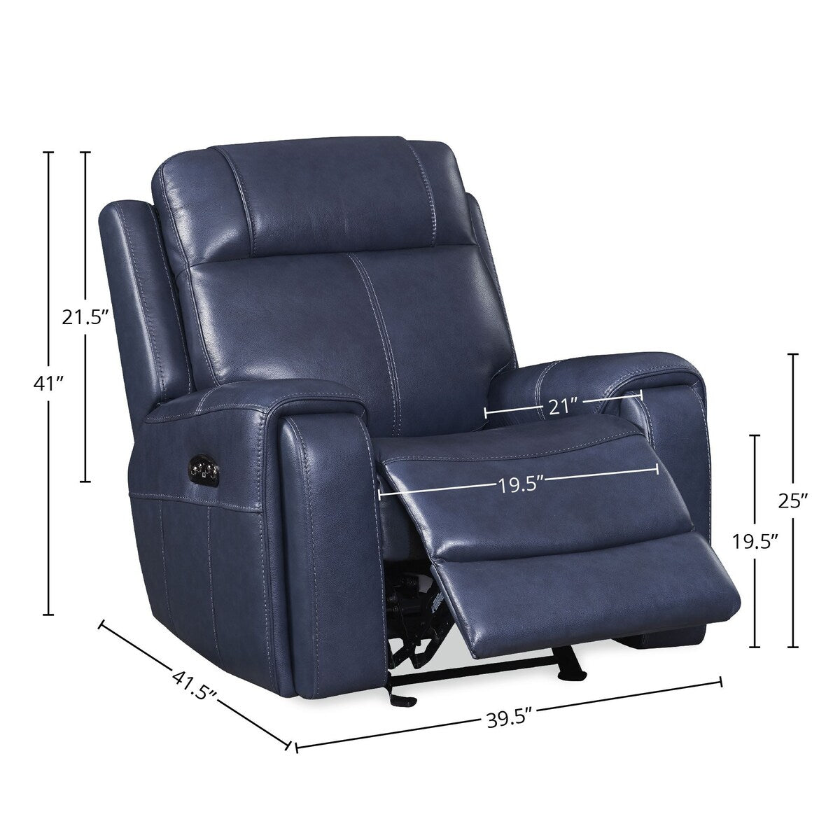 Naples Leather Dual Powered Glider Recliner with Adjustable Headrest, Indigo Blue