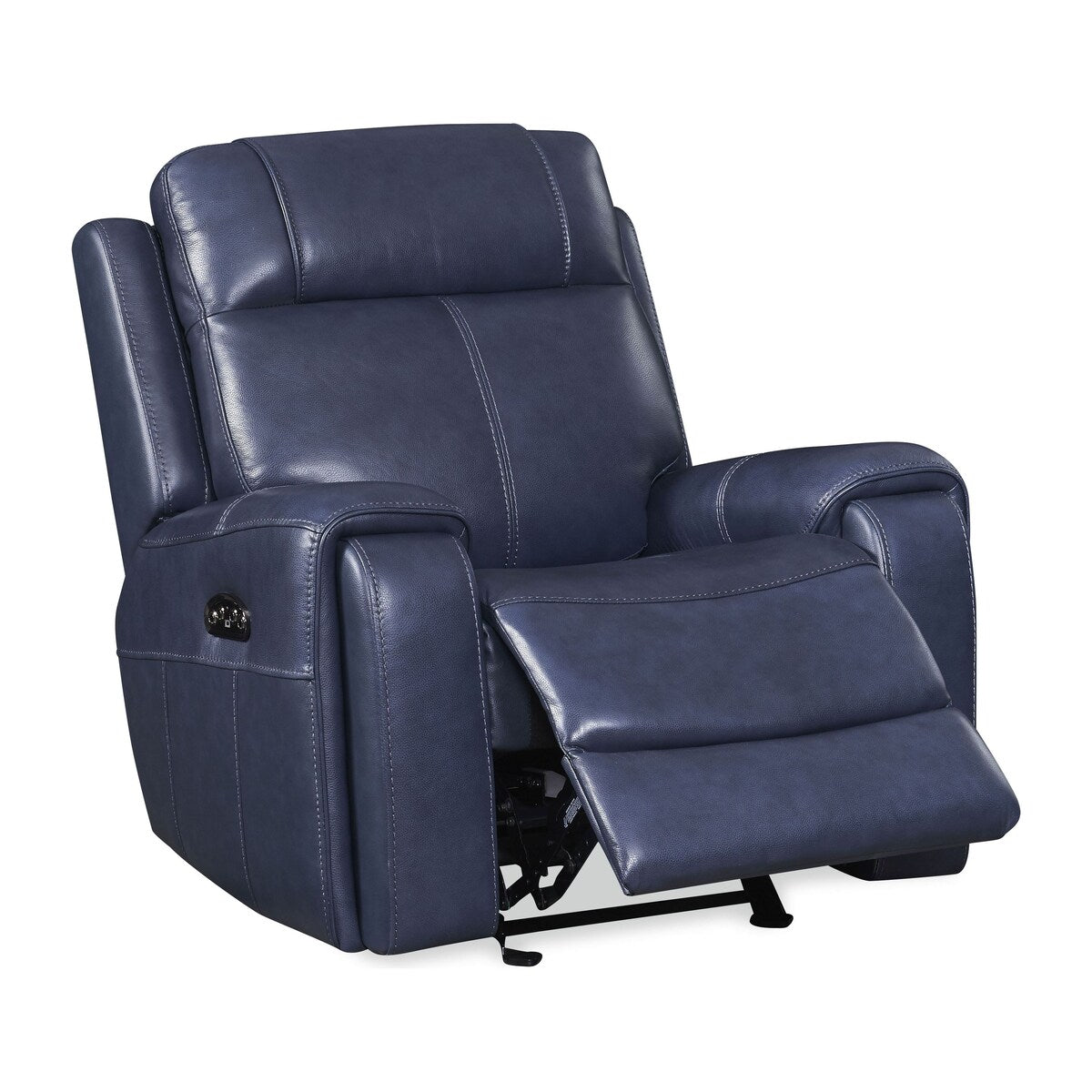 Naples Leather Dual Powered Glider Recliner with Adjustable Headrest, Indigo Blue