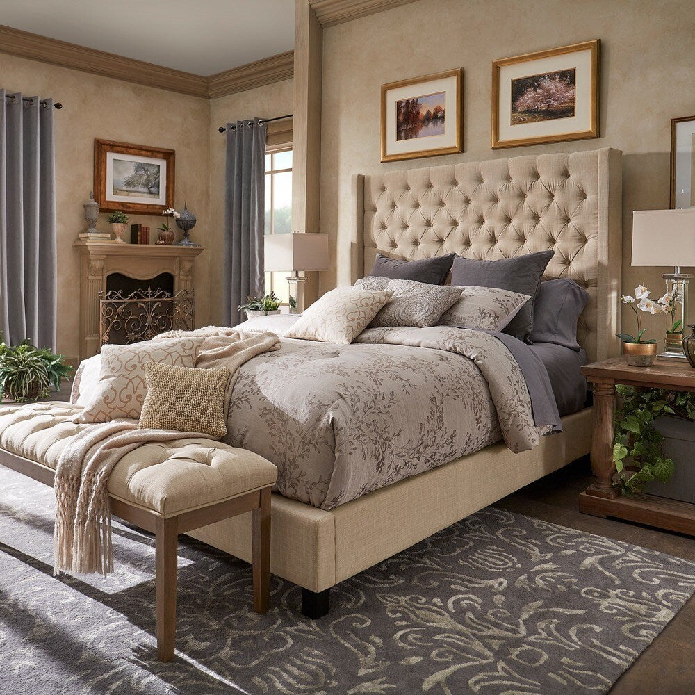 Naples Wingback Button Tufted Tall Headboard Platform Bed by iNSPIRE Q Artisan
