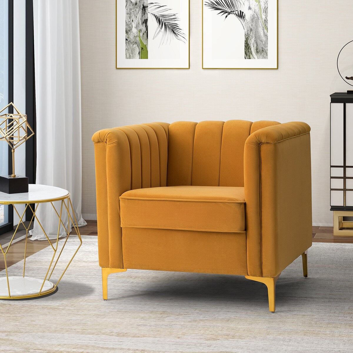 Narciso 31.9" Wide Arm Chair with Channel-tufted Design