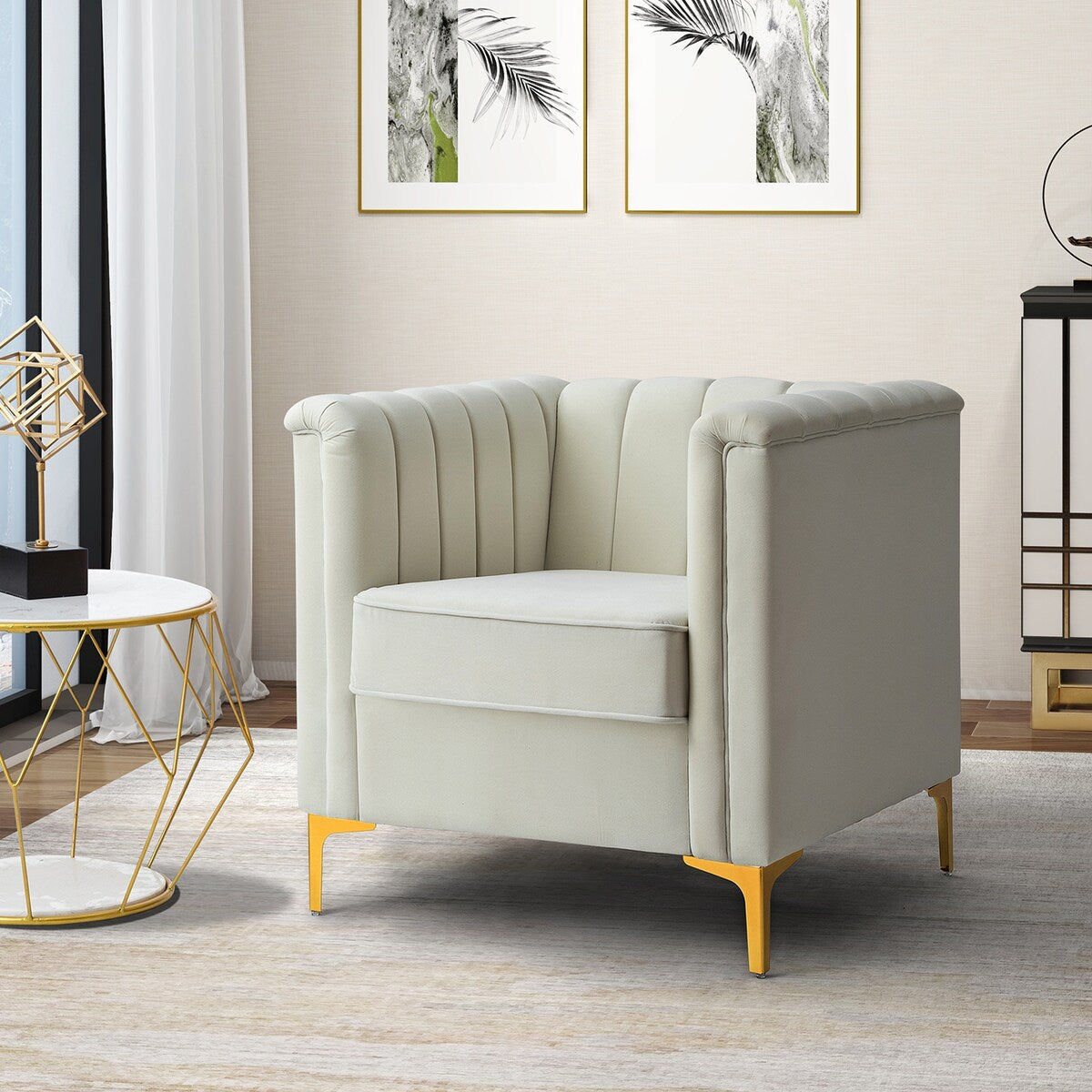 Narciso 31.9" Wide Arm Chair with Channel-tufted Design