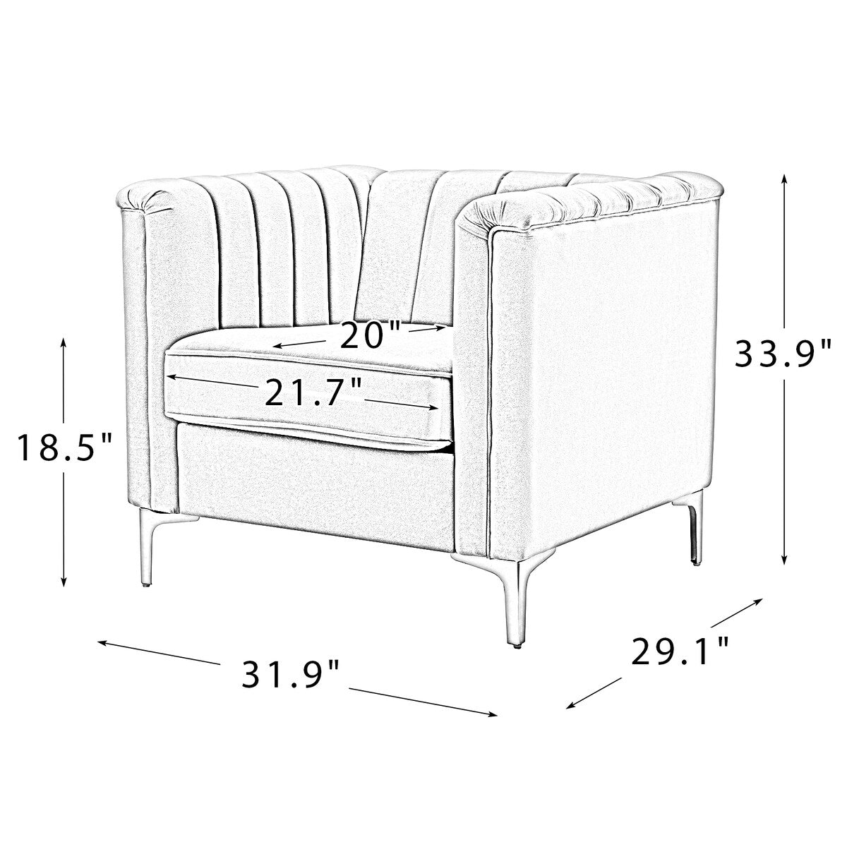 Narciso 31.9" Wide Arm Chair with Channel-tufted Design
