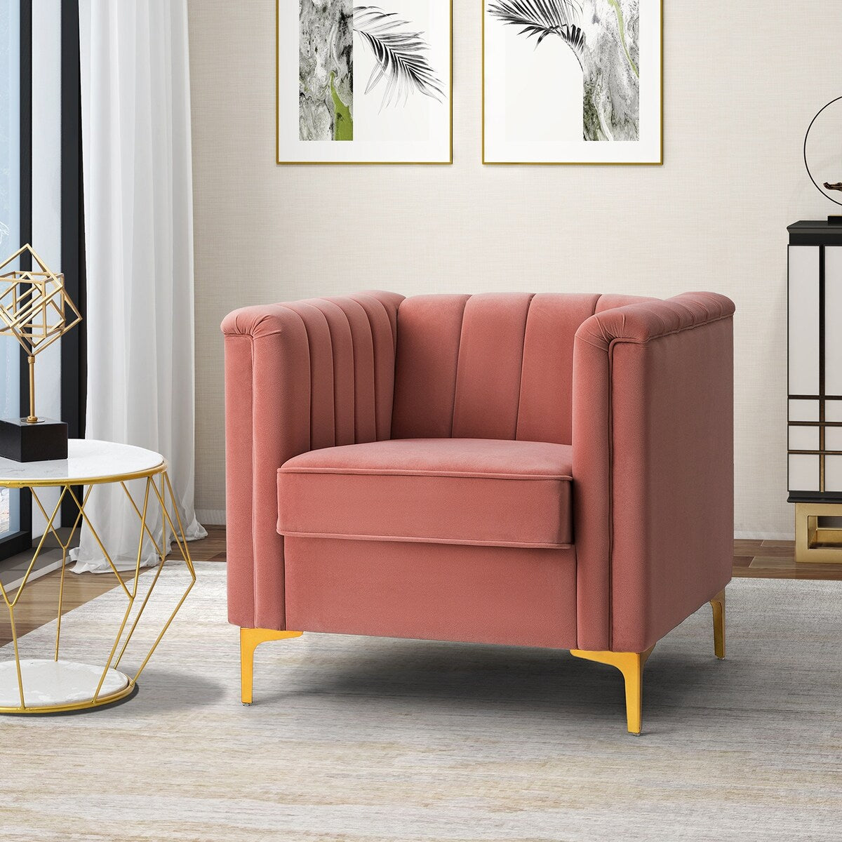 Narciso 31.9" Wide Arm Chair with Channel-tufted Design