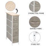 Narrow Dresser, Vertical Storage Unit With 4 Fabric Drawers, Metal Frame, Slim Storage Tower, 7.9" Width, For Living Room